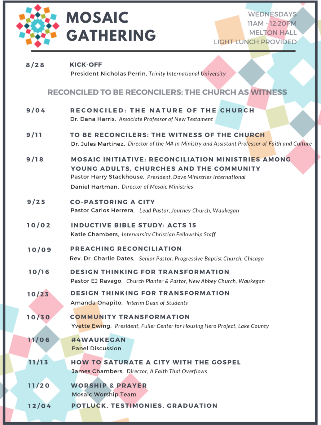 Mosaic Gathering Fall Schedule