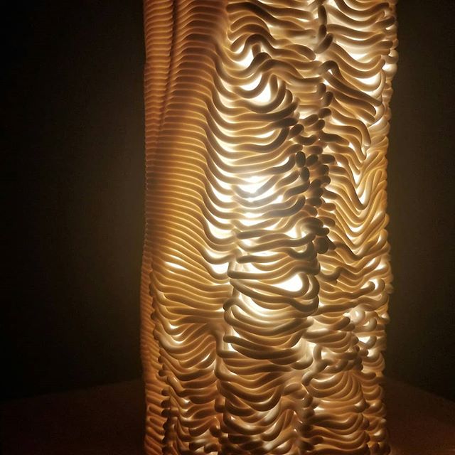 Lamp shades I made for my advanced lighting course. Massive thanks to @asaleland and his clay extrusion tool and #taubmancollege college fab lab as well as @tnealceramics and @zibes for allowing me to start investigating ceramic extrusion in the firs