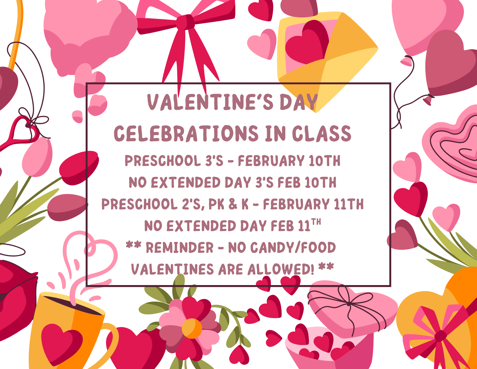 Preschool 2's, Pre-K & Kindergarten Valentine's Day Celebrations