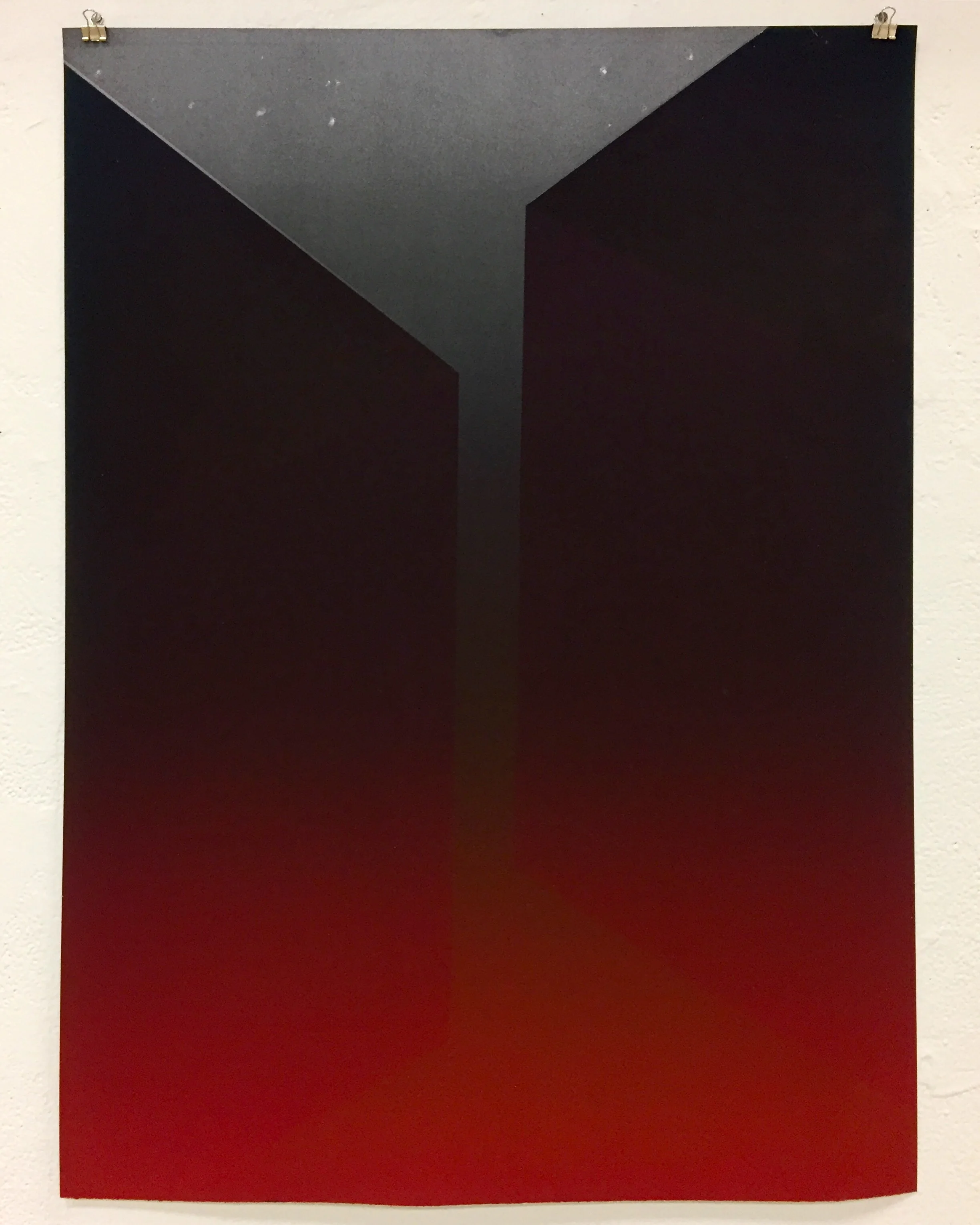  Red Axxon Monotype on Rives BFK Heavyweight White, Hanco lithographic ink 22 x 30” February 2019 