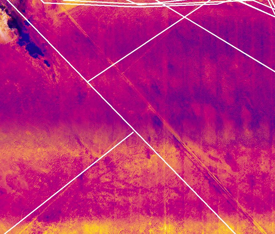   Radiometric image showing error of pre-construction flow line mapping  