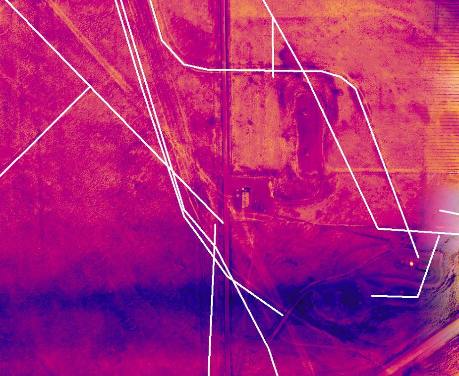   Radiometric image showing error of pre-construction flow line mapping  