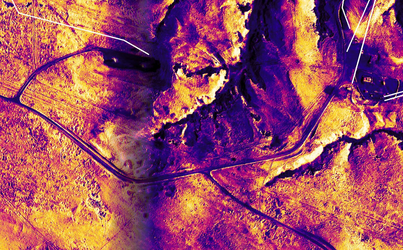   Radiometric image showing error of pre-construction flow line mapping  