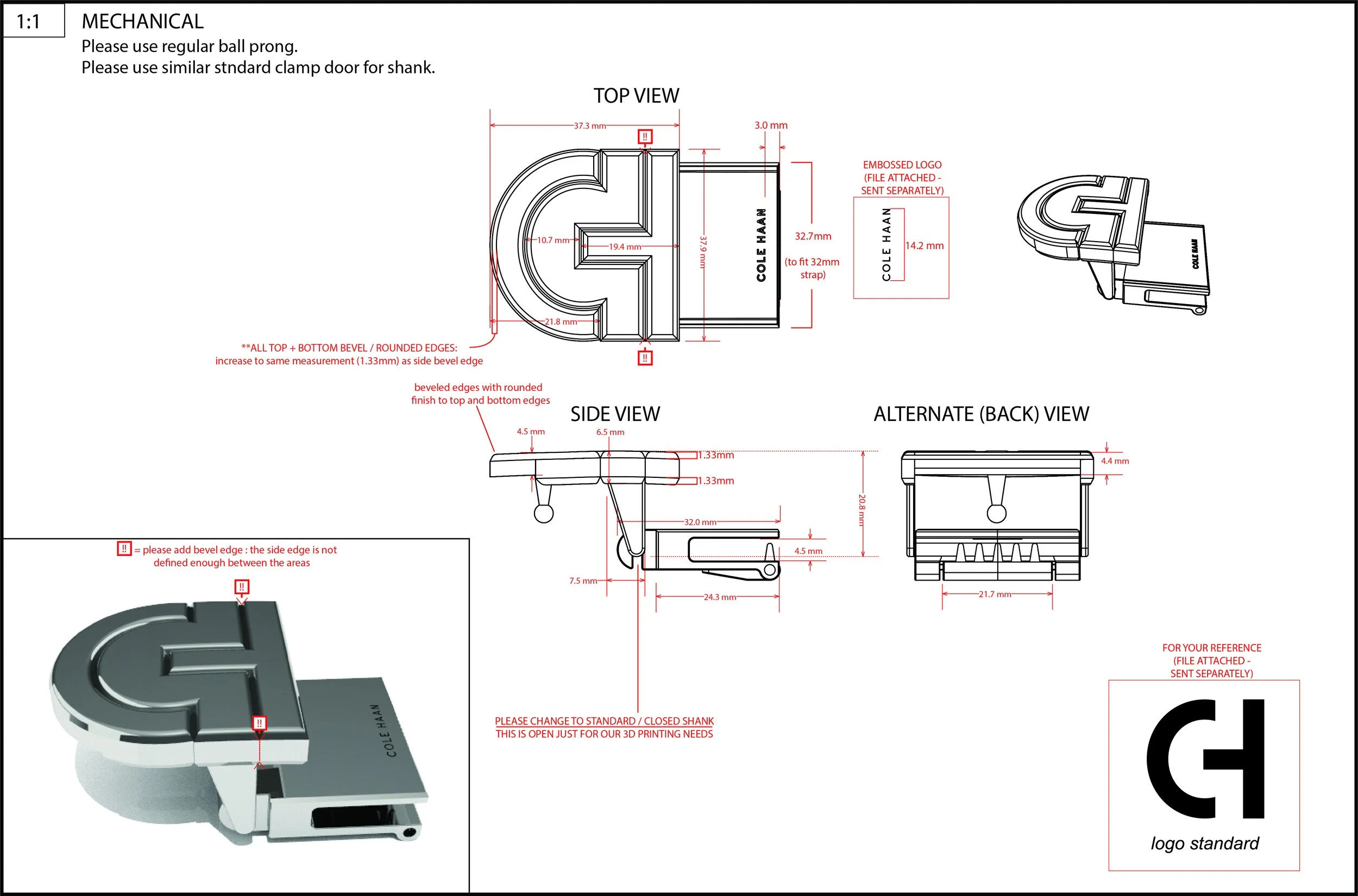 Technical | Spec sent to factory with .stl file