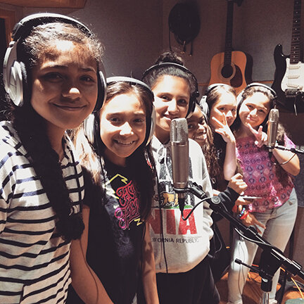 Girls on the Mic Students in WAM Studio_credit Womens Audio Mission.JPG