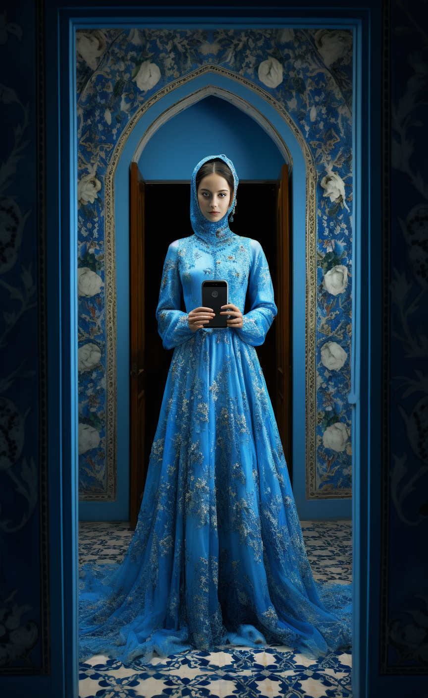 mimigreen_an_app_with_an_ornamented_dress_in_a_blue_room_in_the_9bf14874-b240-4bc6-8066-2987bbf6dc04.png