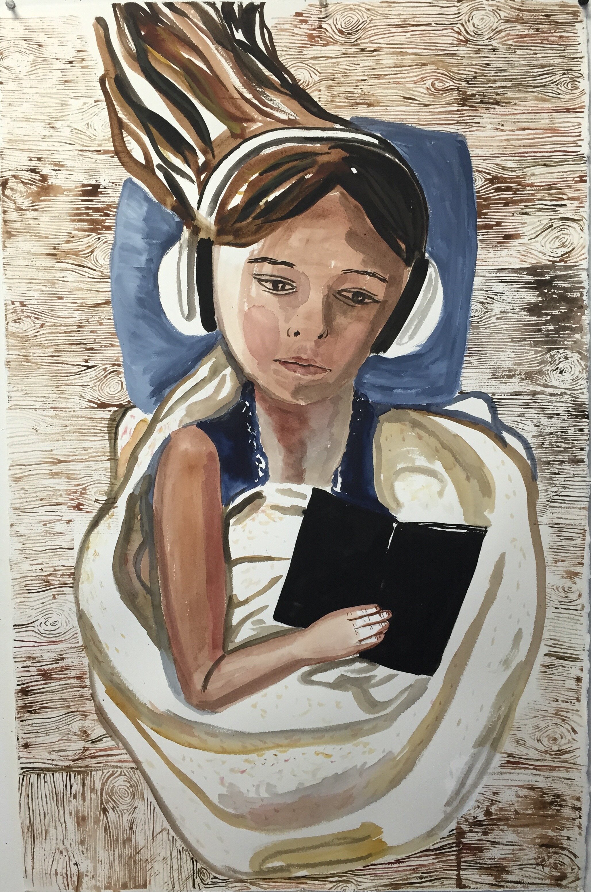 "Girl with Book and Headphones'