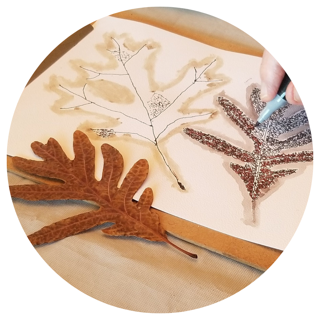 A painted oak leaf artwork created for nature journalling, featuring warm autumn tones and delicate brushwork inspired by the shape and veins of an oak leaf.