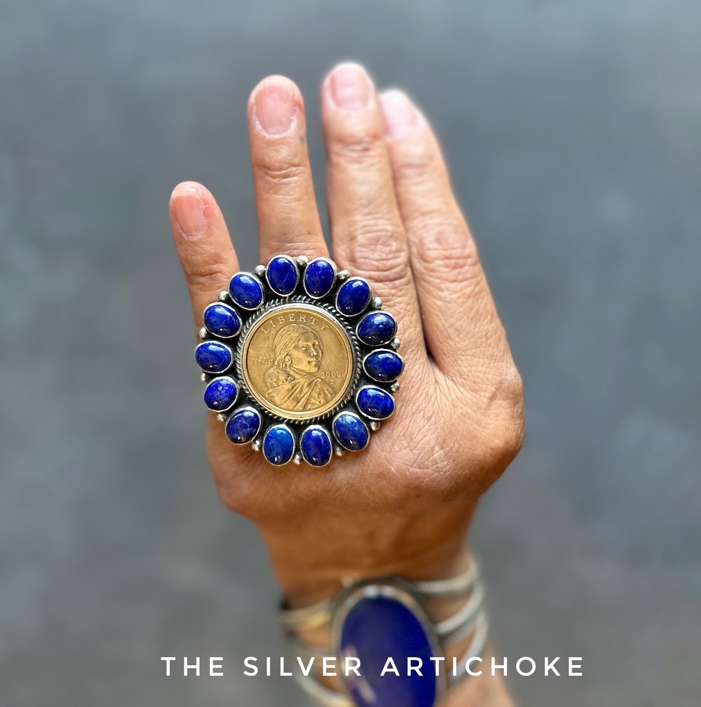 I&rsquo;ve been busy at my bench.
Lapis lazuli and Sacagawea coin ring adjustable size 10 &bull; available @the_silver_artichoke 

SHOP online for lapis lazuli bracelet &bull; www.TheSilverArtichoke.com

The Silver Artichoke OPEN Friday &amp; Saturda