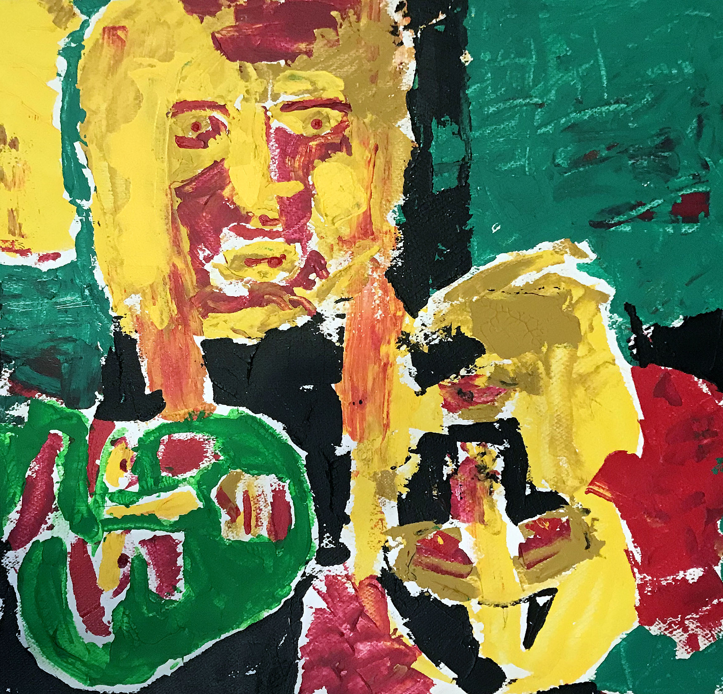   3 kids , acrylic paint on wood panel,&nbsp;50.8 x 50.8 cm, 2017 