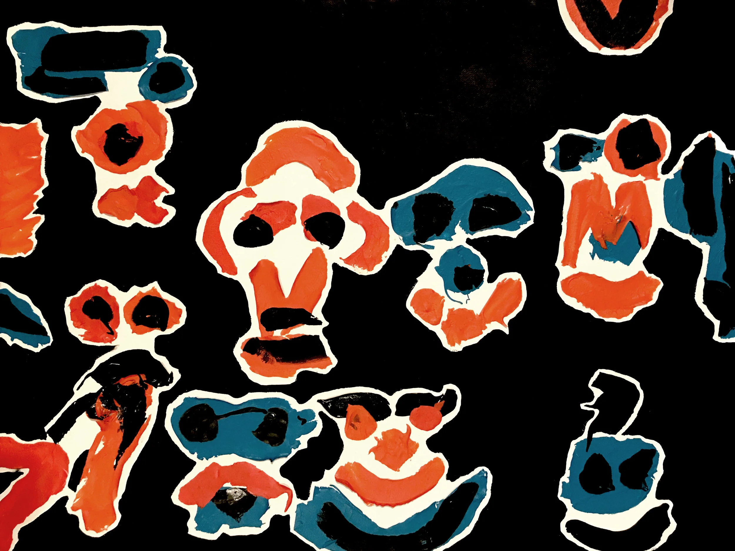   Faces , acrylic paint collage on canvas, 48.26 x 60.96 cm, 2016 