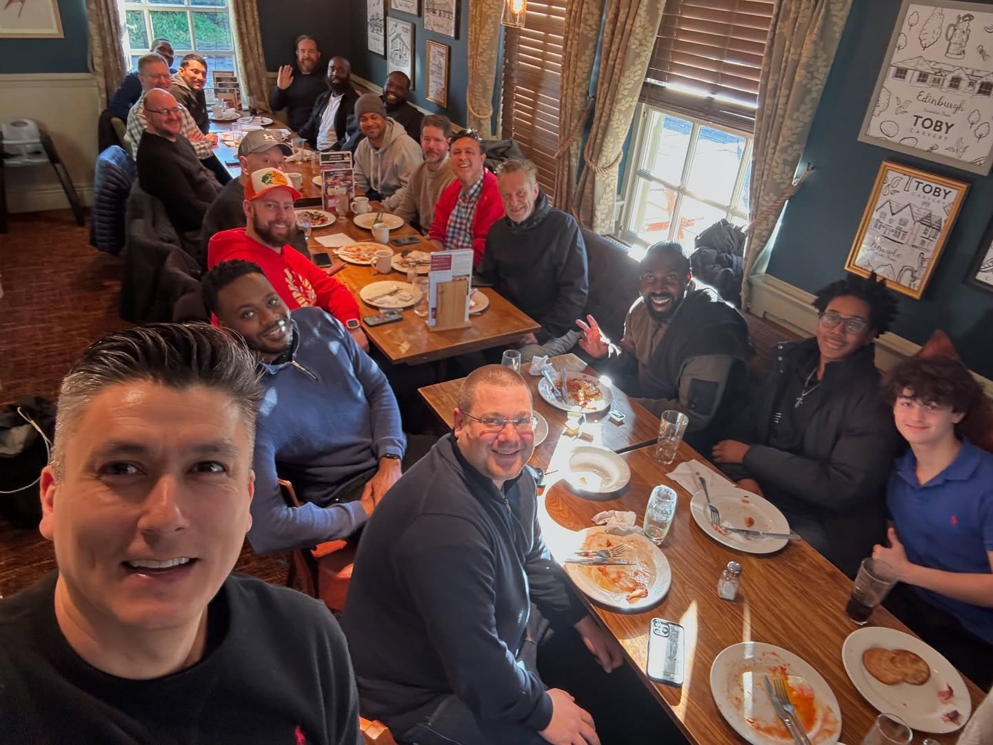 Good times and fellowship at our church&rsquo;s men&rsquo;s breakfast! How could it not be?! Bacon! Sausages! Black pudding!!