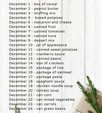 Let's use a reverse advent calendar to fill up our pantry!!