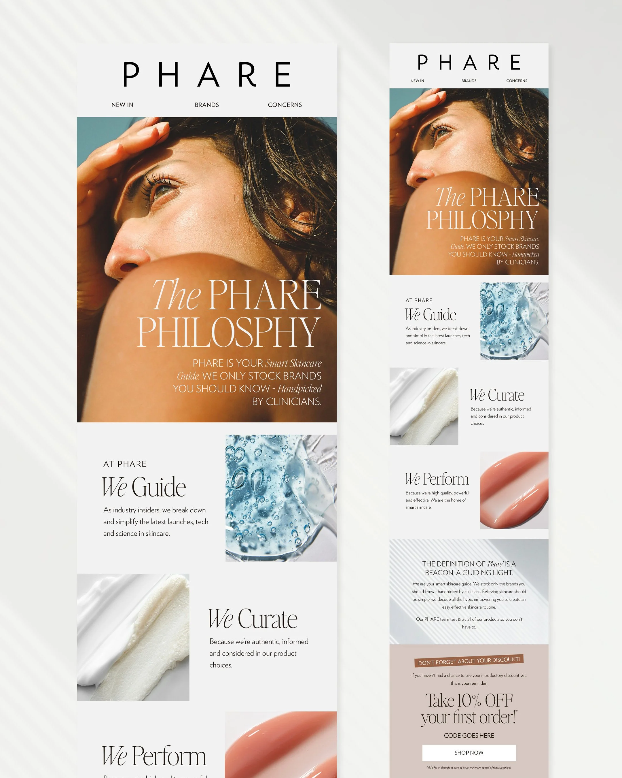 Phare skincare welcome email flow design by Lorna Ami Studio