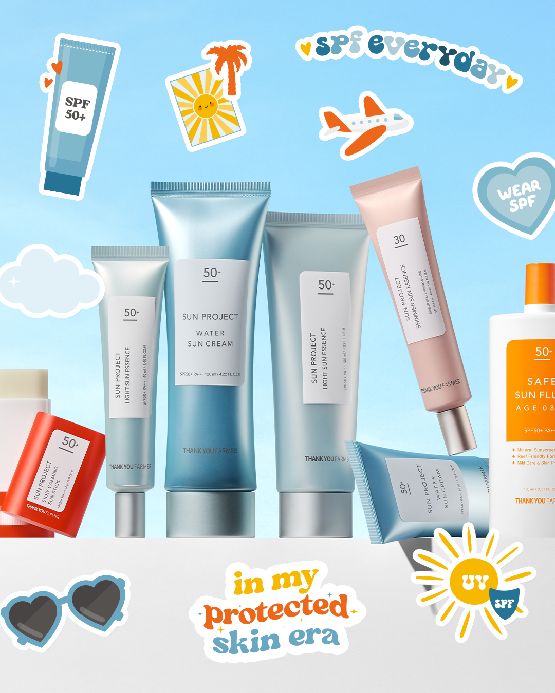 Thank You Farmer illustrated sticker sheet designs featuring SPF and summer themed graphics by Lorna Ami Studio