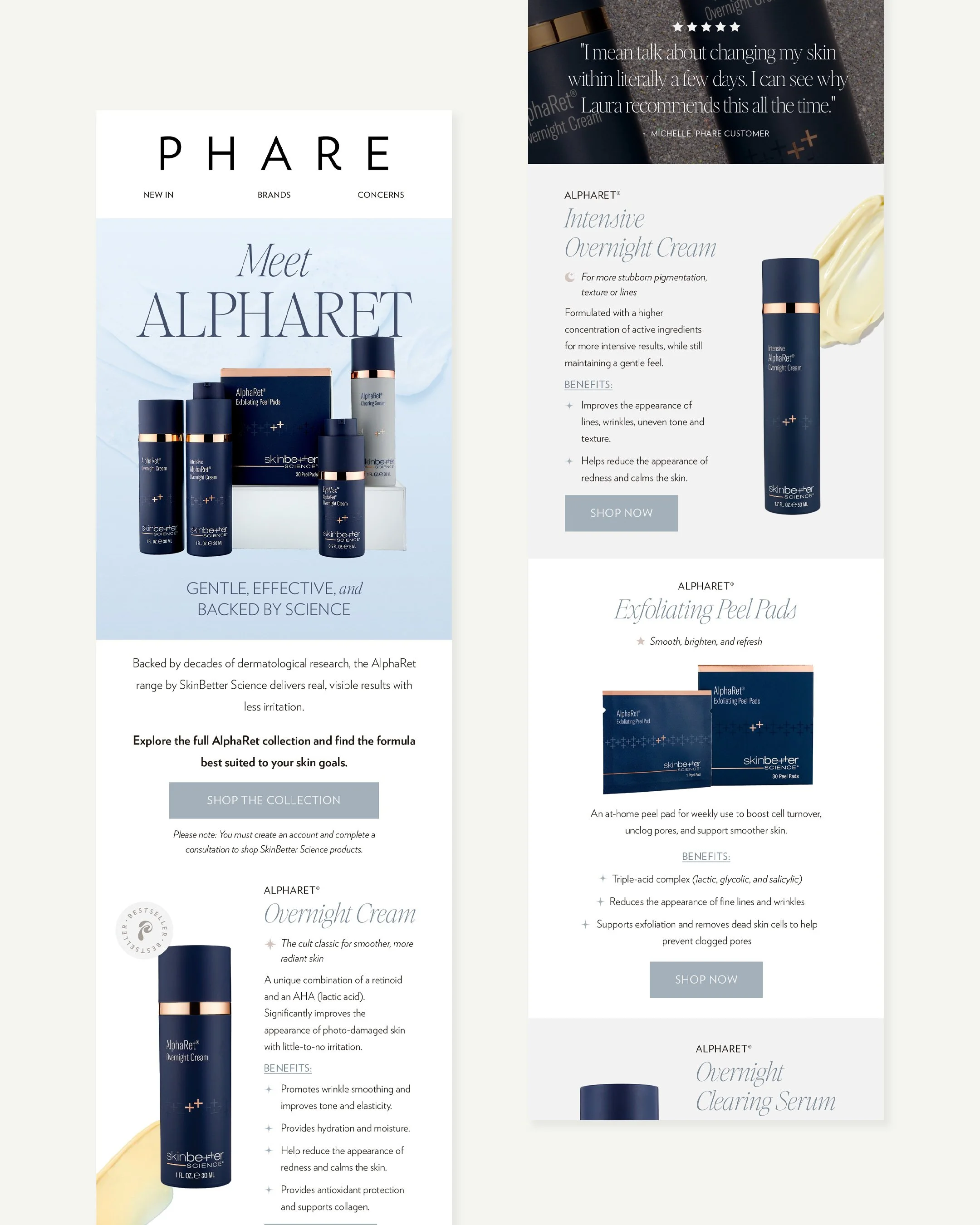 Phare skincare brand focus alpharet campaign email design by Lorna Ami Studio