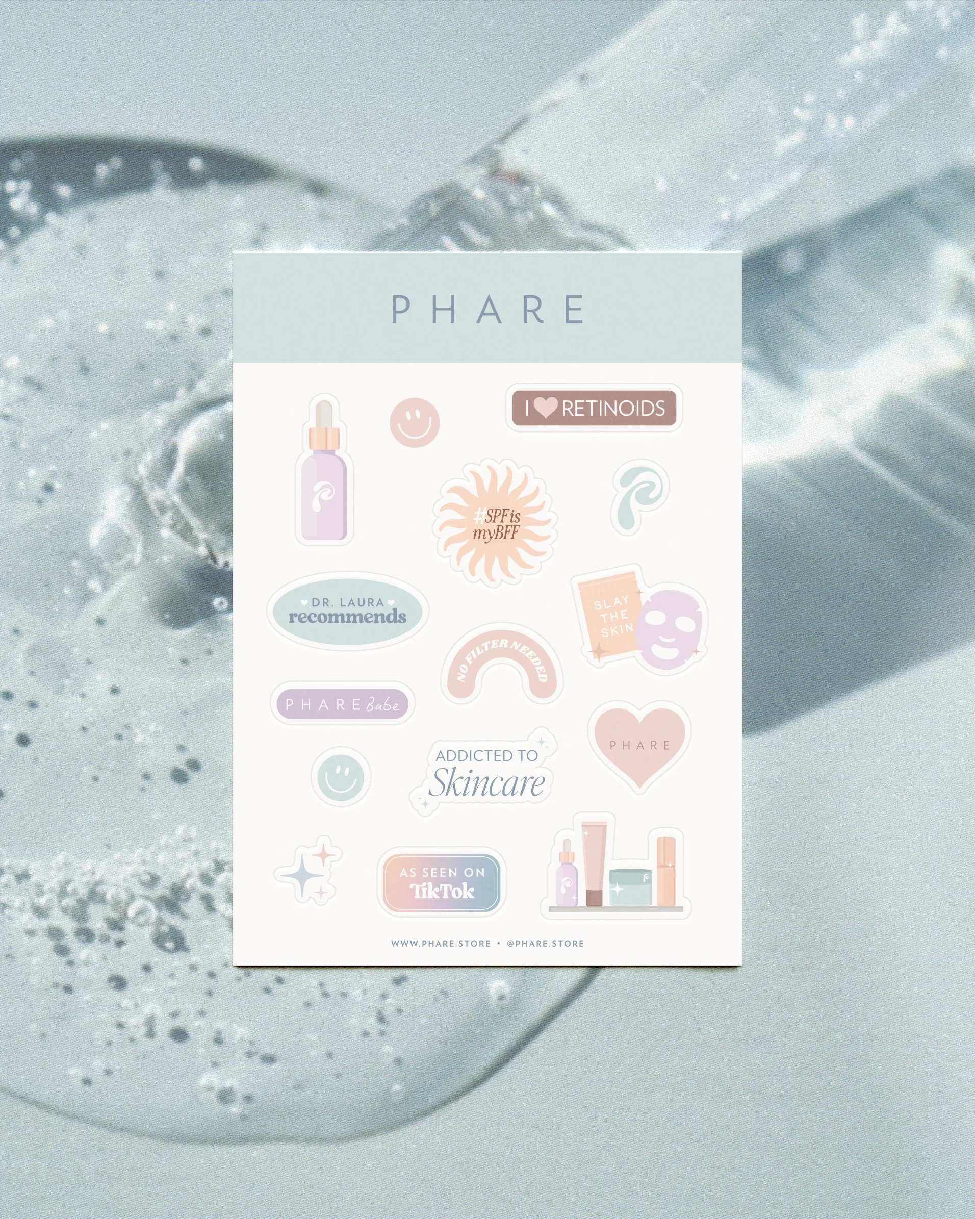 Phare skincare TikTok audience sticker sheet design by Lorna Ami Studio