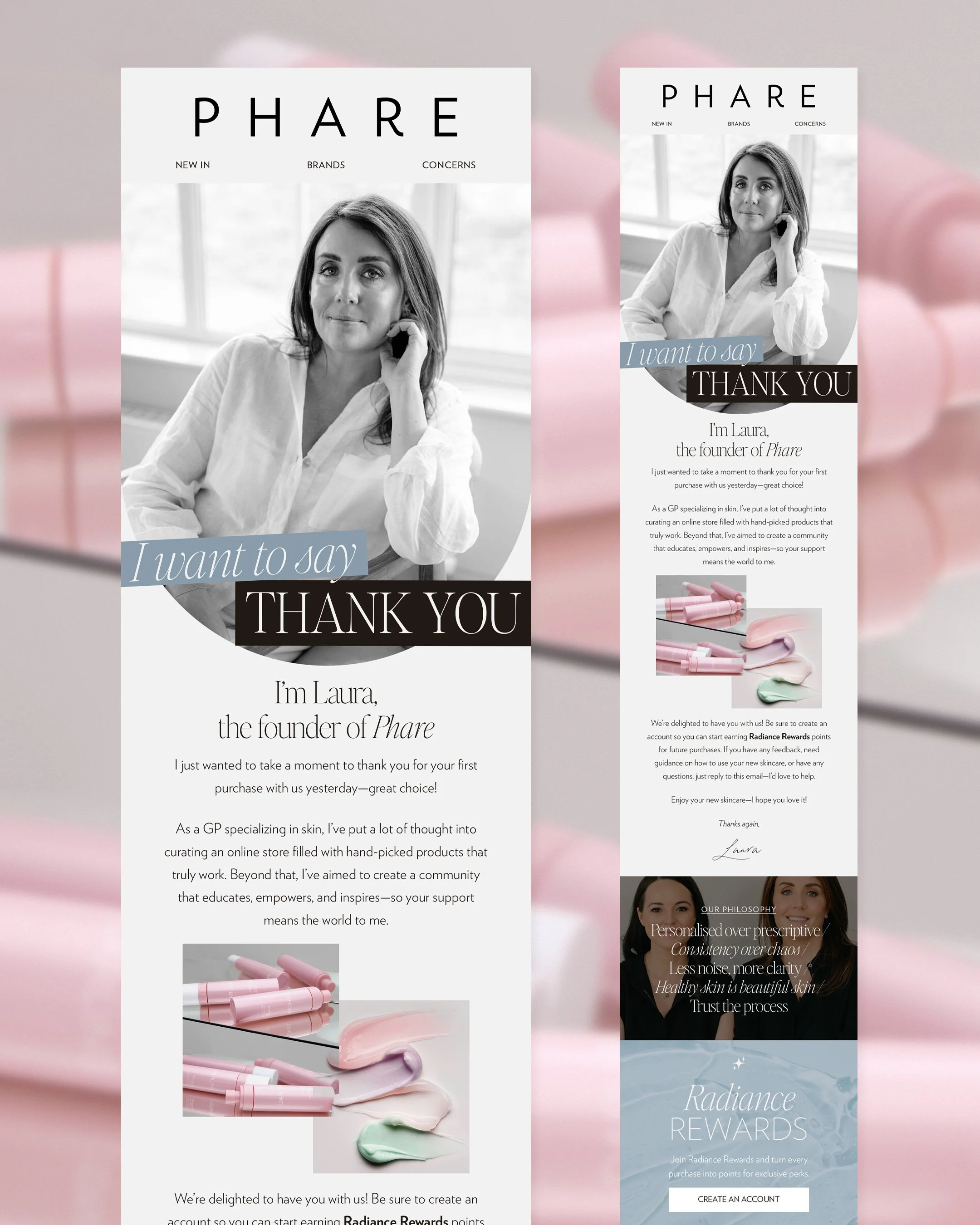 Phare skincare post purchase email flow design by Lorna Ami Studio