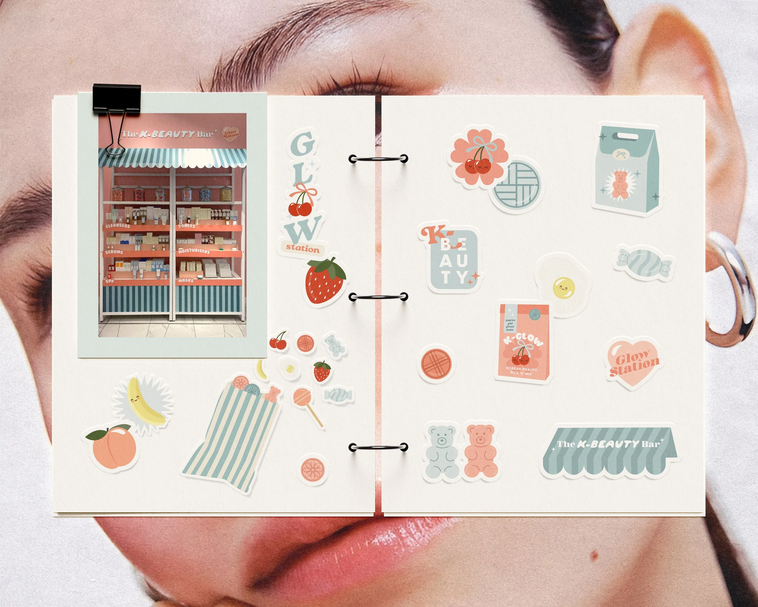 Pick and mix inspired K-beauty illustrations created for LUNEIA Brands K-Beauty Bar pop-up at Selfridges Trafford Centre by Lorna Ami Studio