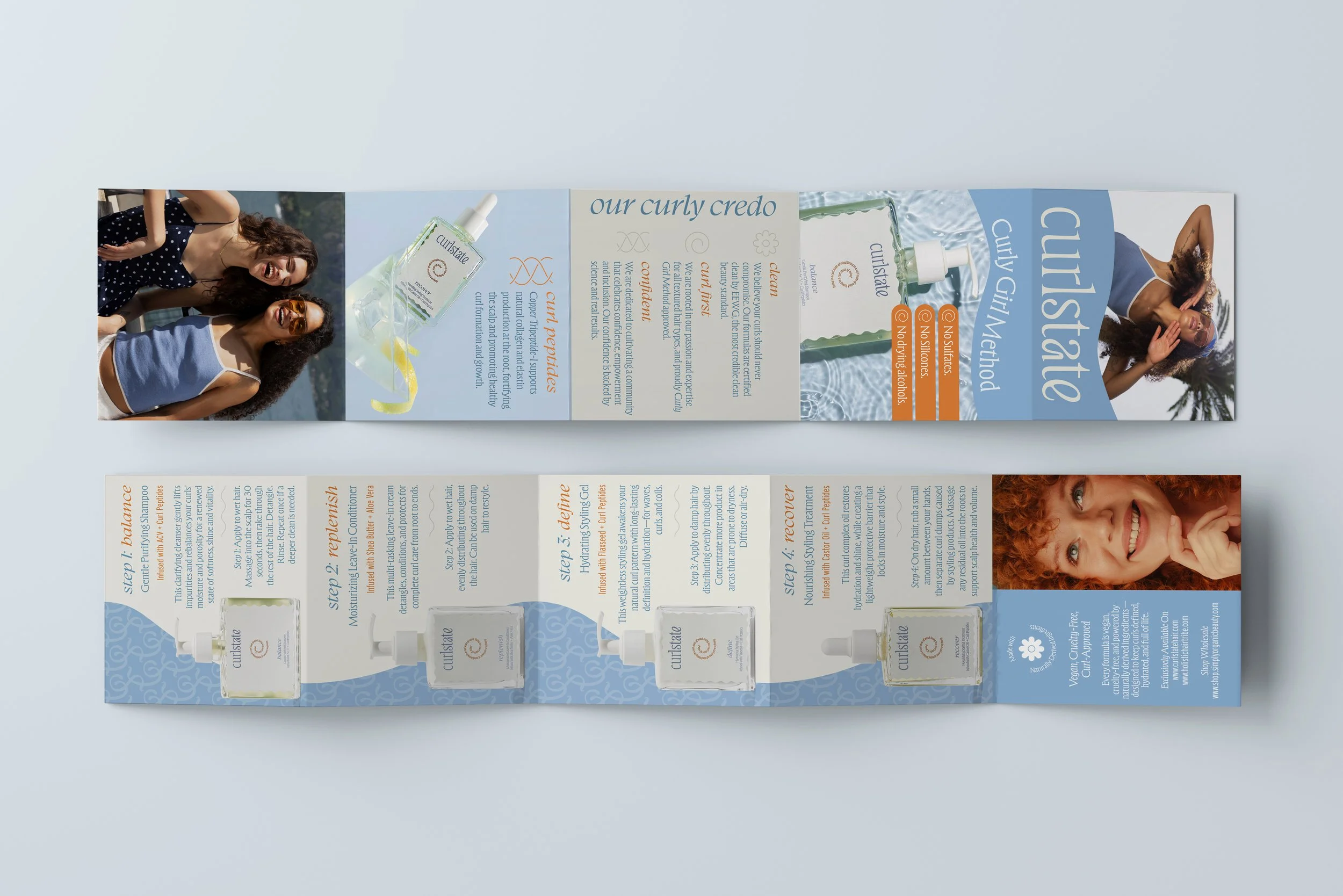 Clean curl care brand brochure marketing design for Curlstate