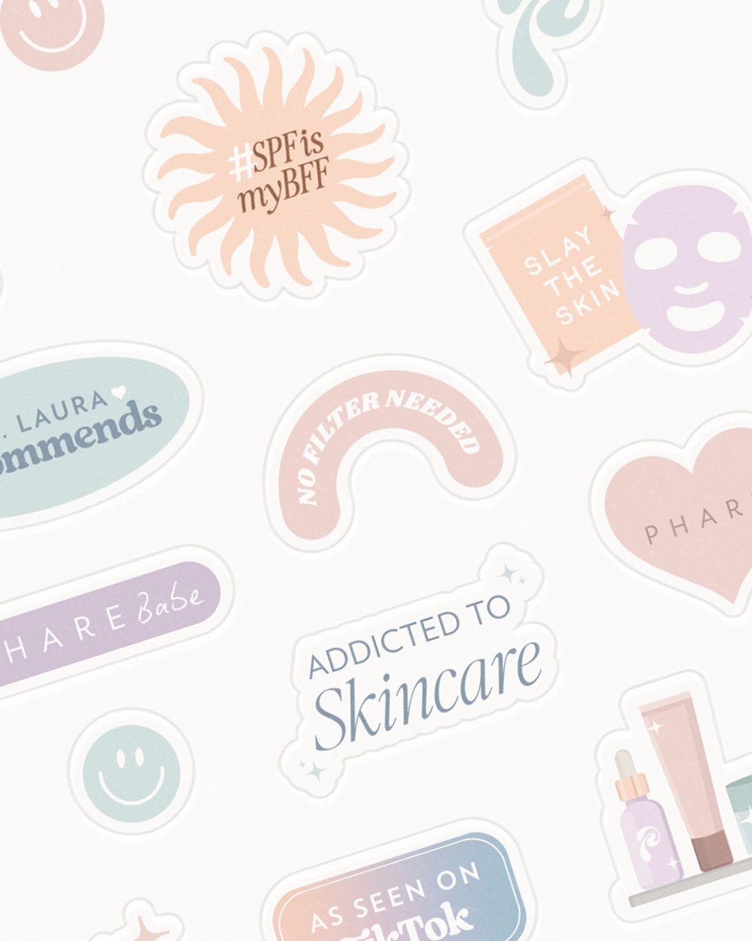 Phare skincare TikTok audience sticker sheet design by Lorna Ami Studio