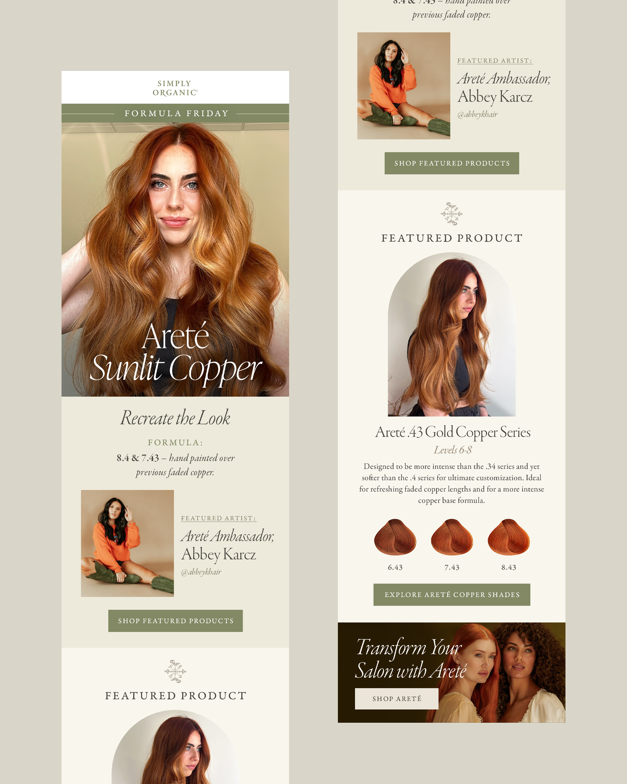 Clean beauty email marketing design for Areté