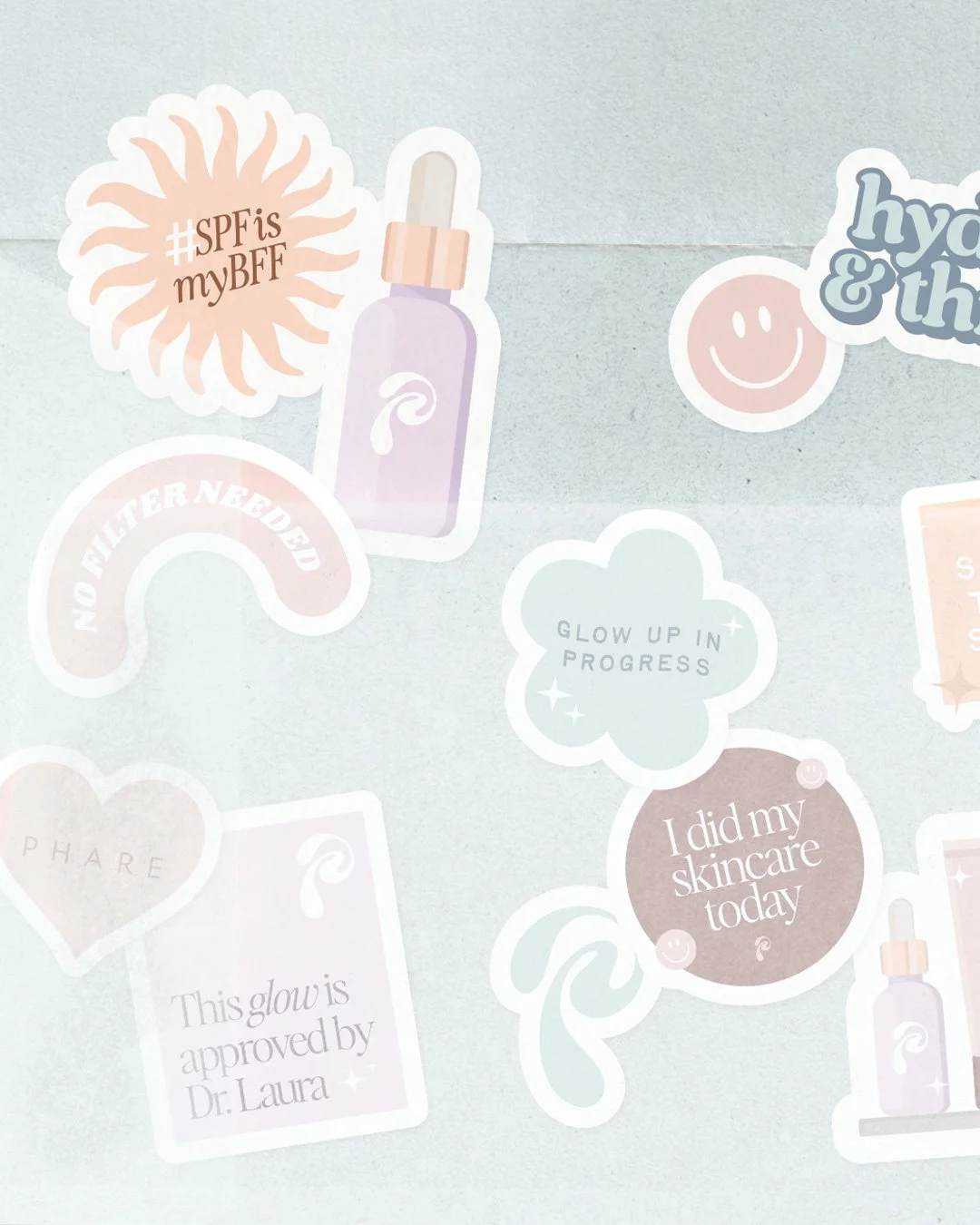 Phare skincare TikTok audience sticker sheet design by Lorna Ami Studio
