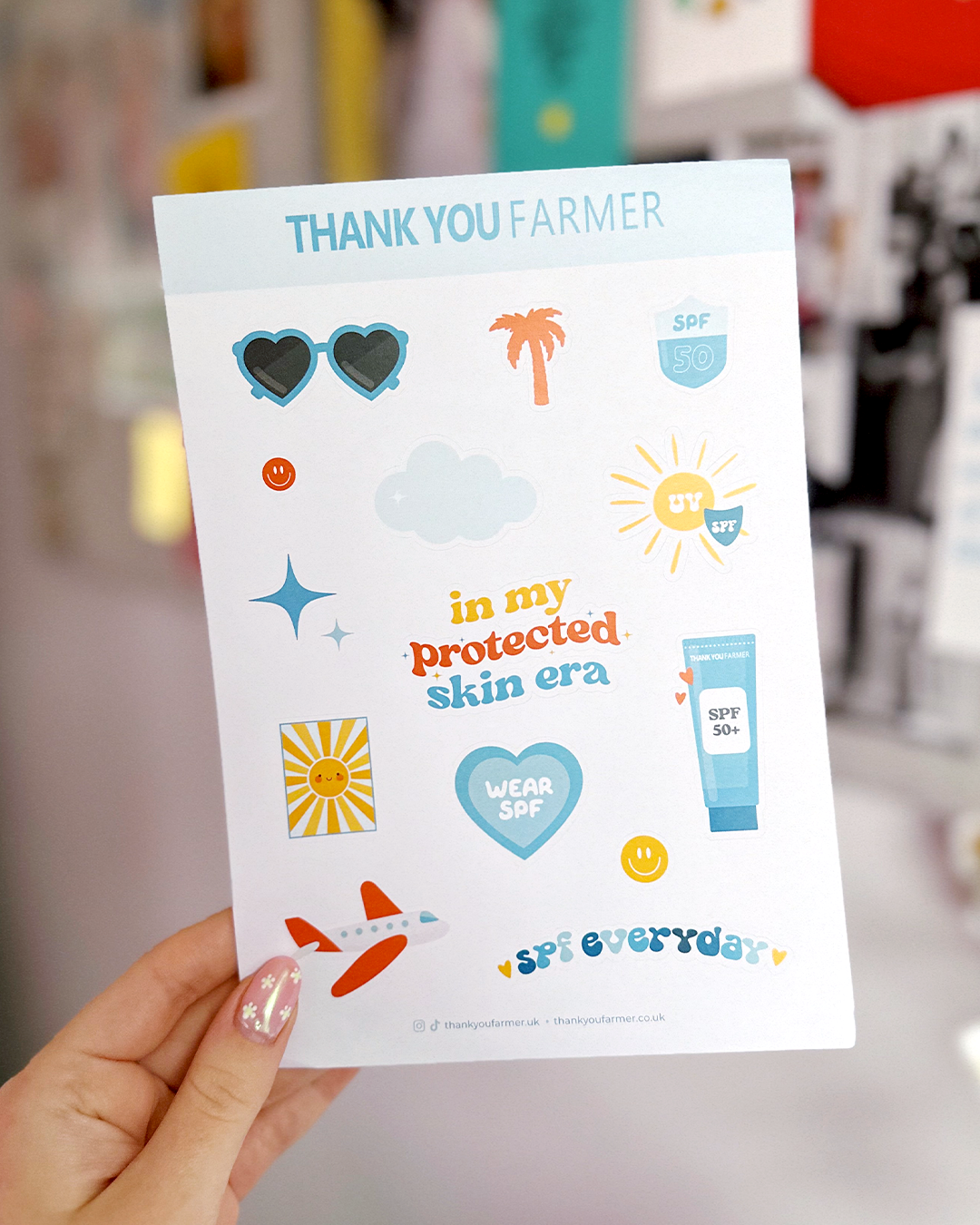 Thank You Farmer illustrated sticker sheet designs featuring SPF and summer themed graphics by Lorna Ami Studio