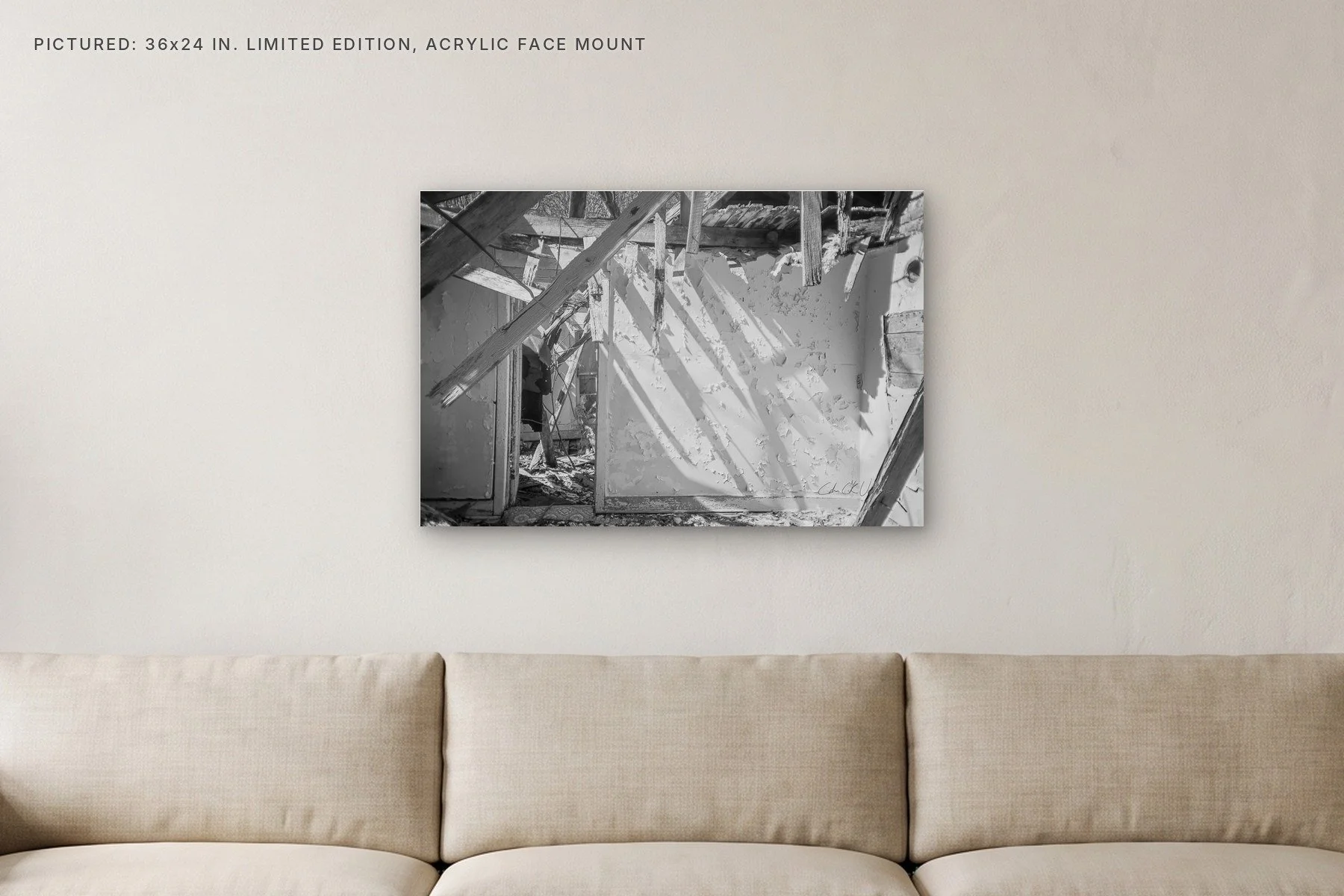 Bowker Road Slatted Shadows - 36x24 acrylic face mount in a living room.jpg
