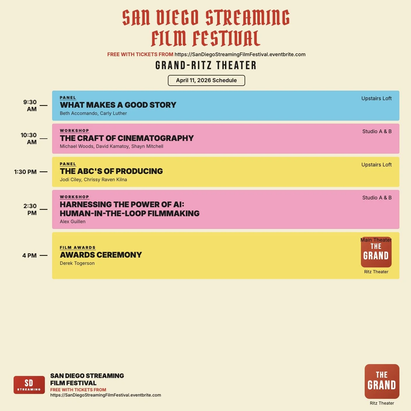This Saturday I'm back at the SD Streaming Film Festival.

Last week I showed a room of filmmakers how one prompt change turns generic AI output into something that actually looks like it was made by someone who knows what they're doing.

Same AI. Co