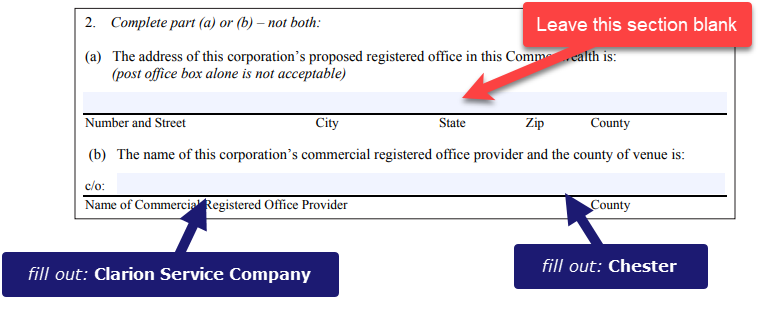 Listing your PA registered agent and address in your LLC/Corporation  formation documents