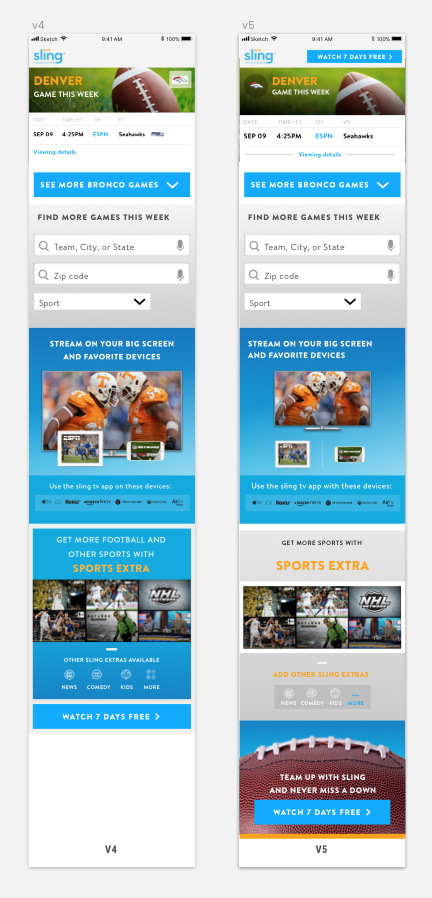 Gamefinder—Sling TV module. Mobile.