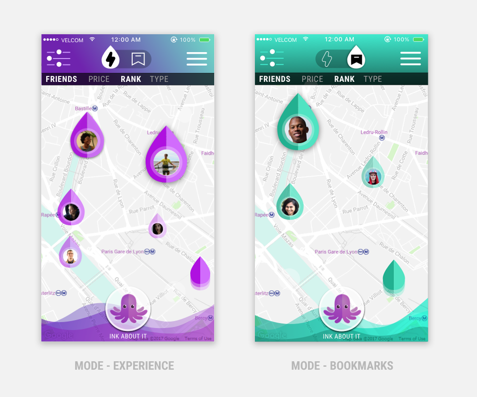 Modes - Experience (all rankings shown) vs. Bookmark (basically a favorites list)