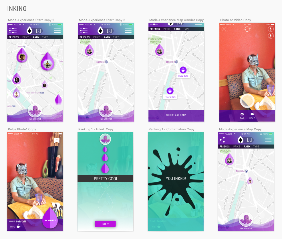Flow - Inking - ranking an experience by “INKING” it, placing it on map with scale and translucency hinting at ranking score