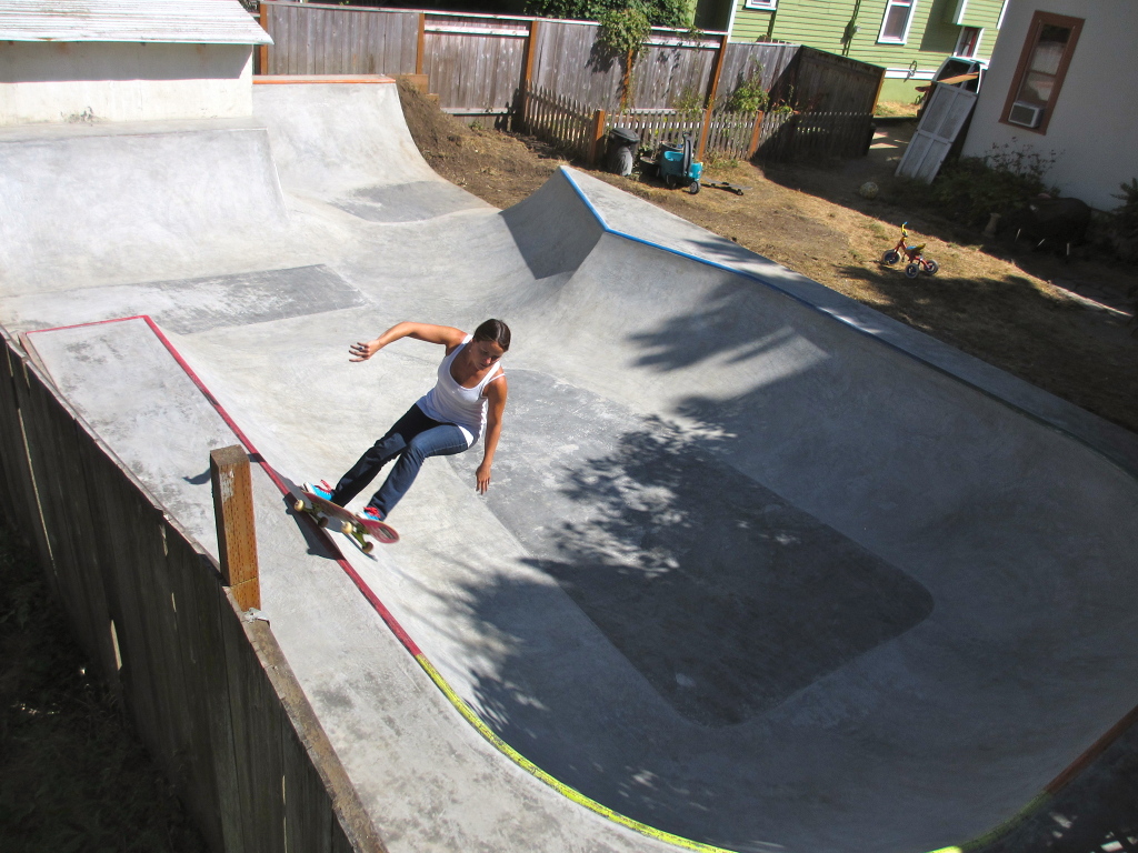 Catherine skating the mini park after completion