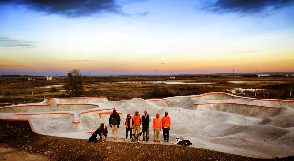 Our amazing Evergreen Skateparks' crew from left: Jasper Kahn, Justin McDowell, Catherine Coulon, Billy Coulon