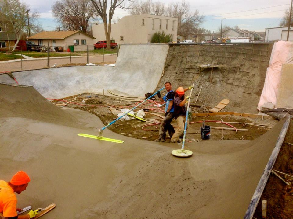Jesse Clayton, Tavita Scanlan & Jasper Kahn working on the Milliken, Colorado Skatepark
