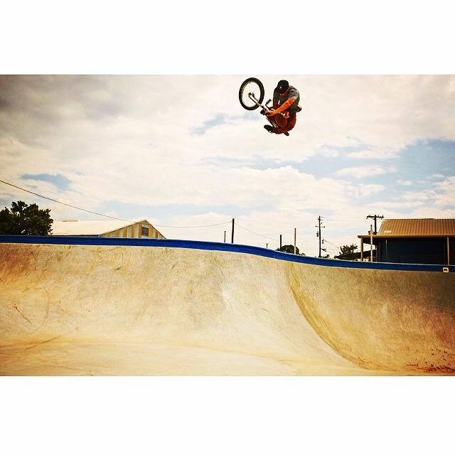 X Games Gold Medalist Chase Hawk with some serious airtime at the Fredericksburg, Texas Skatepark