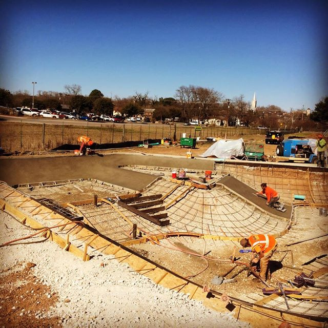 First concrete pour at the Fredericksburg, Texas Skatepark