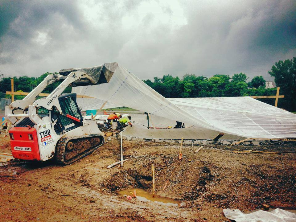 The rain doesn't stop us from pouring concrete!