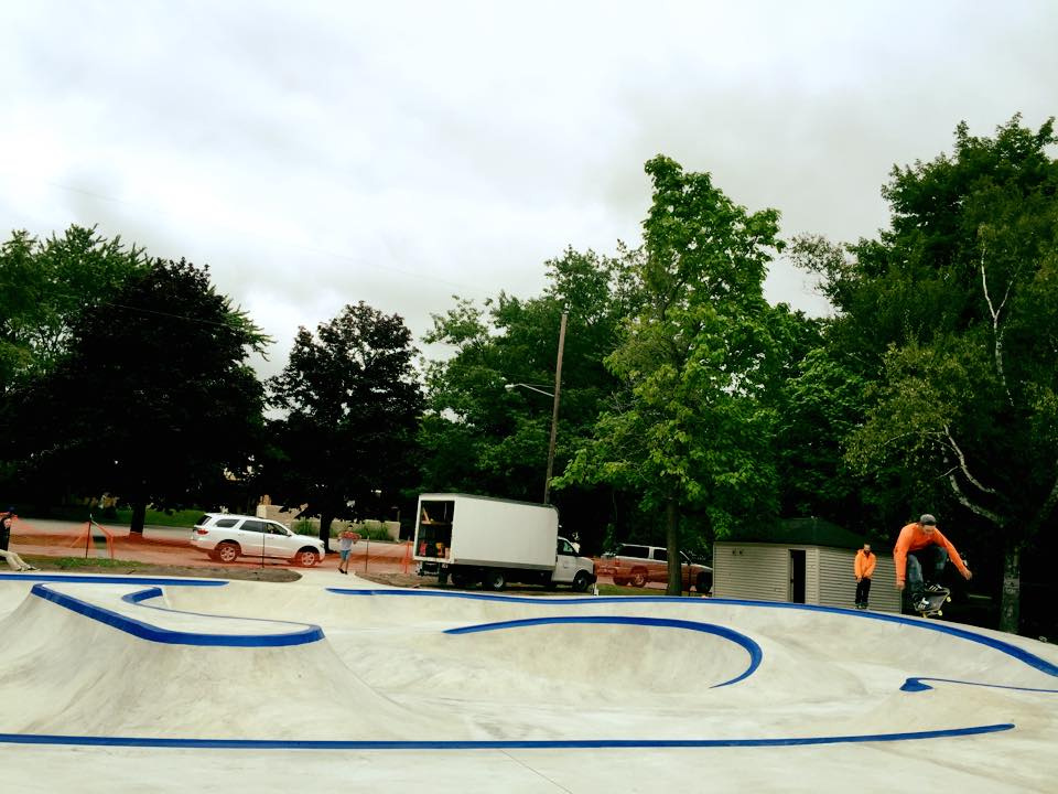 Richie Conklin snaps at the Frankfort, Michigan Skatepark