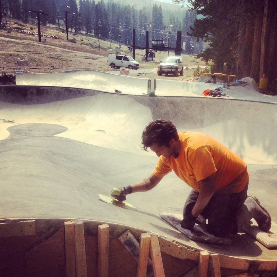 Michael Flint finishing concrete at the Woodward Tahoe Skatepark