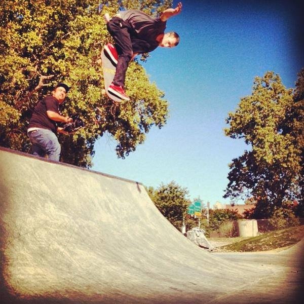 Grant Taylor tweaking at the Buffalo, New York Skate Plaza