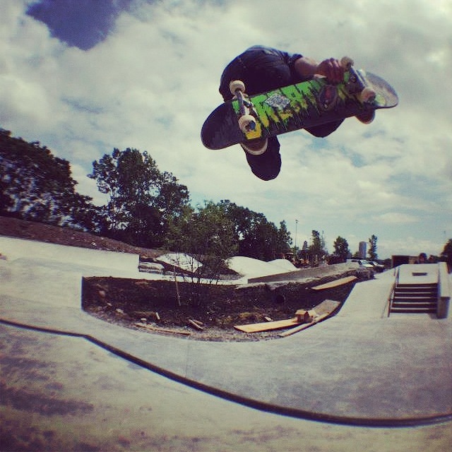 Aaron Rawlings skating at the Buffalo, New York Skate Plaza