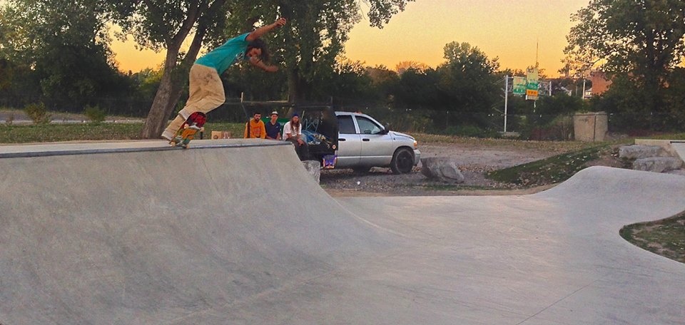 Jasper grinding at the Buffalo, New York Skate Plaza