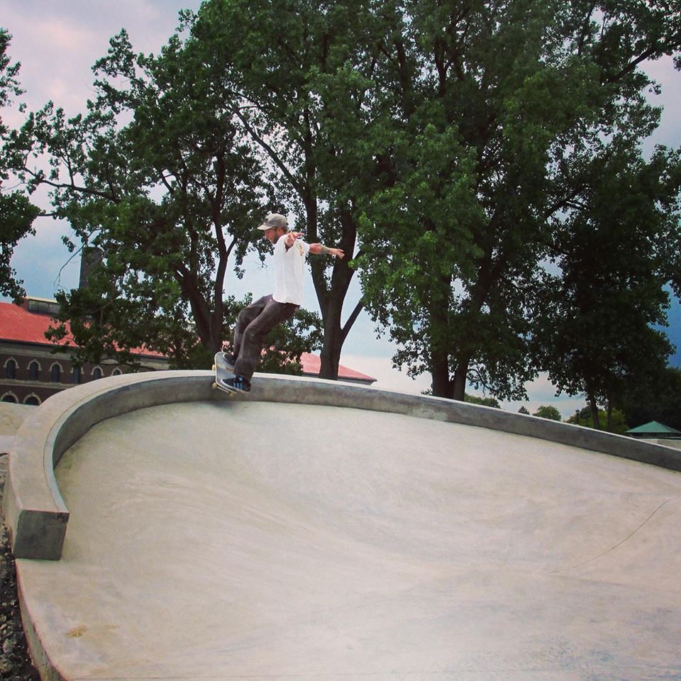 Evergreen crew member Justin McDowell testing out the Buffalo, New York Skate Plaza