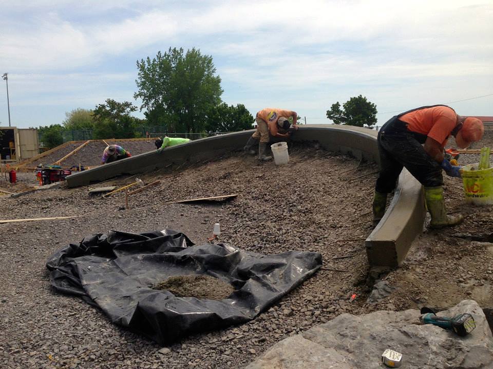 Working on the curb at the Buffalo, New York Skate Plaza