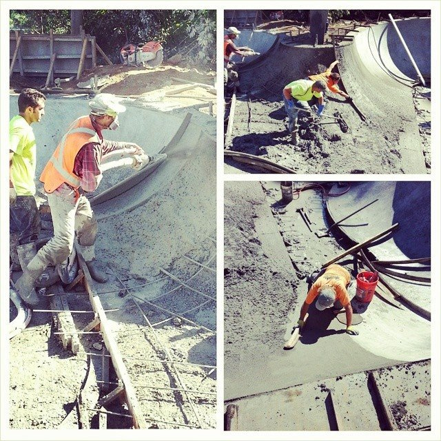 Pouring concrete at the Epworth Skatepark