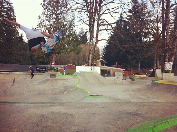 Evergreen Skateparks owner Billy Coulon blasts a method at Windells Camp