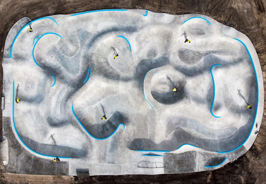 The Taylor, Texas skatepark from above - endless lines. 